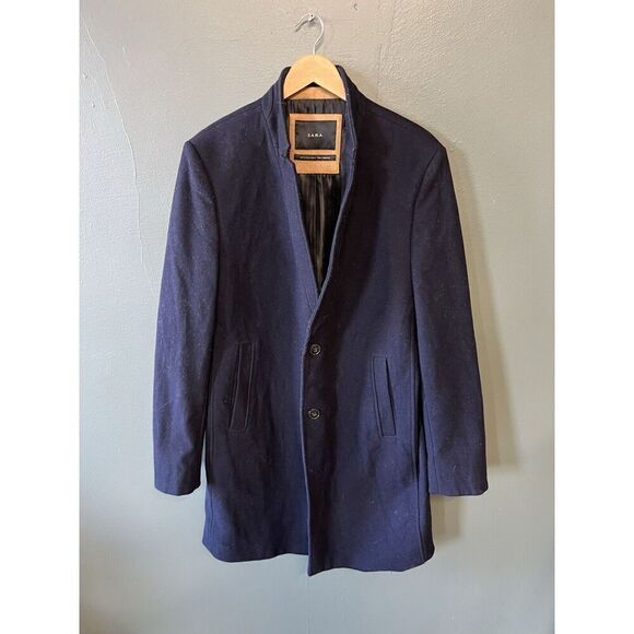 Zara Mens Blue Button Front Outdoor Peacoat Size XL - Picture 1 of 3